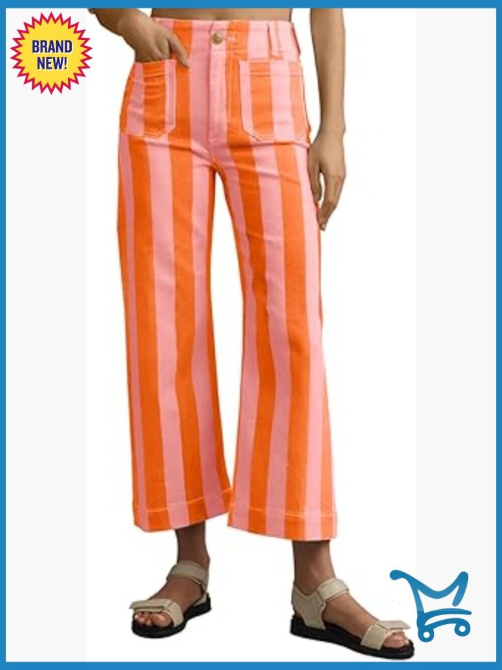 High Waisted Cropped Striped Jeans Stretchy Straight Leg Denim Pants with